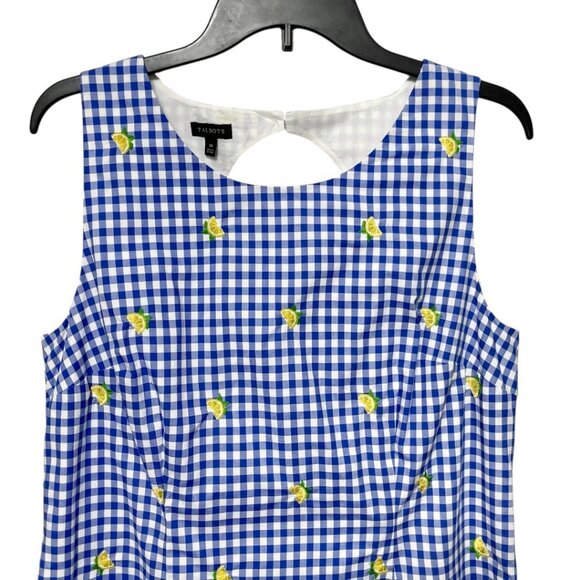 Talbots Lemons & Gingham Shift Dress in White Blue Size 10‎ - Picture 6 of 12